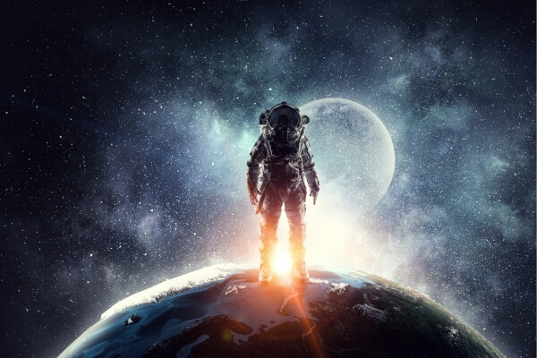 Imagem mostrando um astronauta em voo para o espaço, simbolizando o turismo espacial.